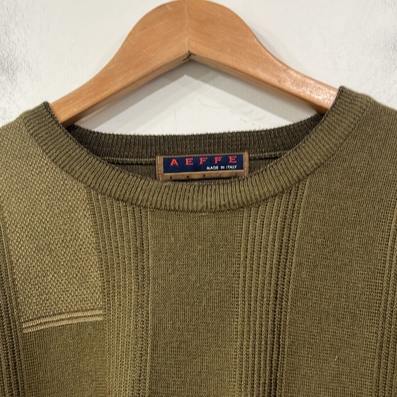 Vintage AEFFE Wool Blend Crewneck Sweater army green geo pattern knit size XL - Picture 2 of 11